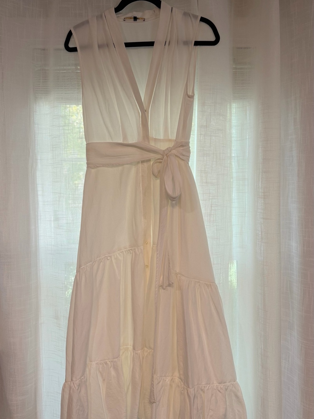 Kobi Halperin Ivory V-Neck Tie-Waist Maxi Dress